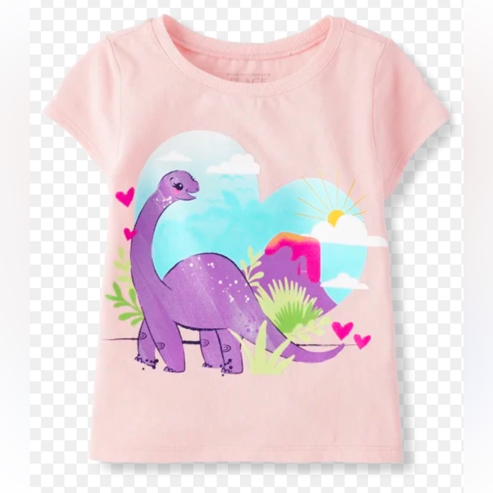 ☀️ 3/$15 The Children’s Place Toddler Girls Dino Heart Graphic Tee Pink